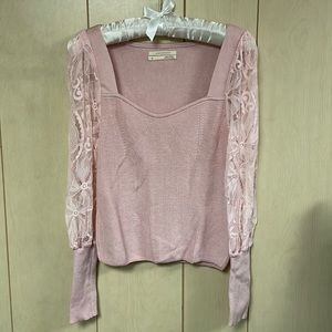 Women’s Pink Lace Sleeve Anthropologie Sweater